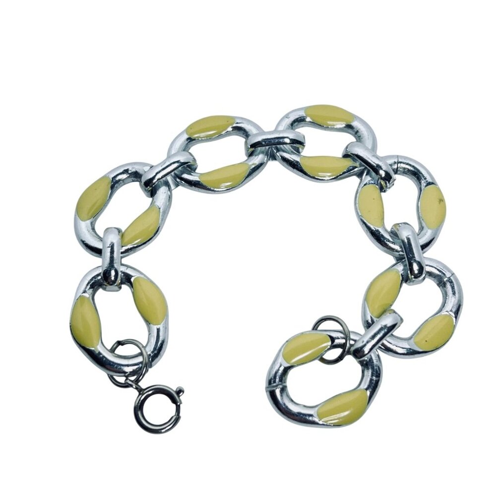 Vintage Silver Tone & Cream Enamel Chain Necklace & Bracelet Set (5664) - Picture 11 of 12